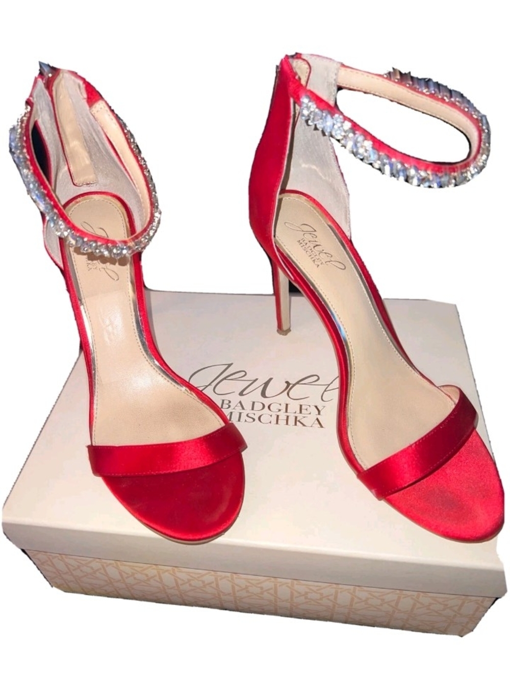 Jewel by Badgley Mischka Unique Red Satin Stilleto Heel Shoes Size  10